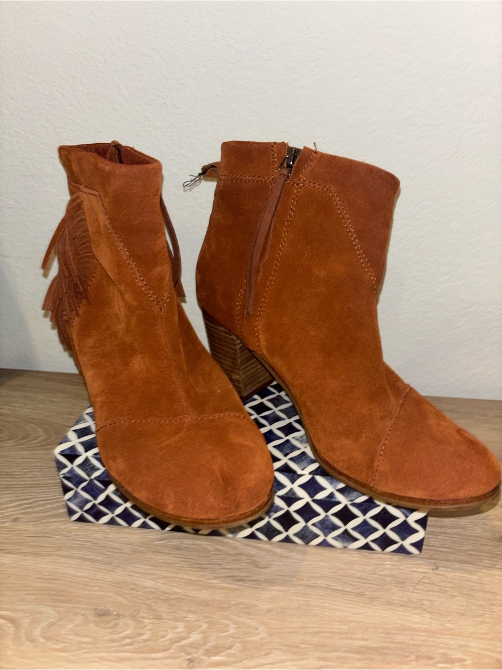 Toms Rust Suede Fringe Ankle Booties